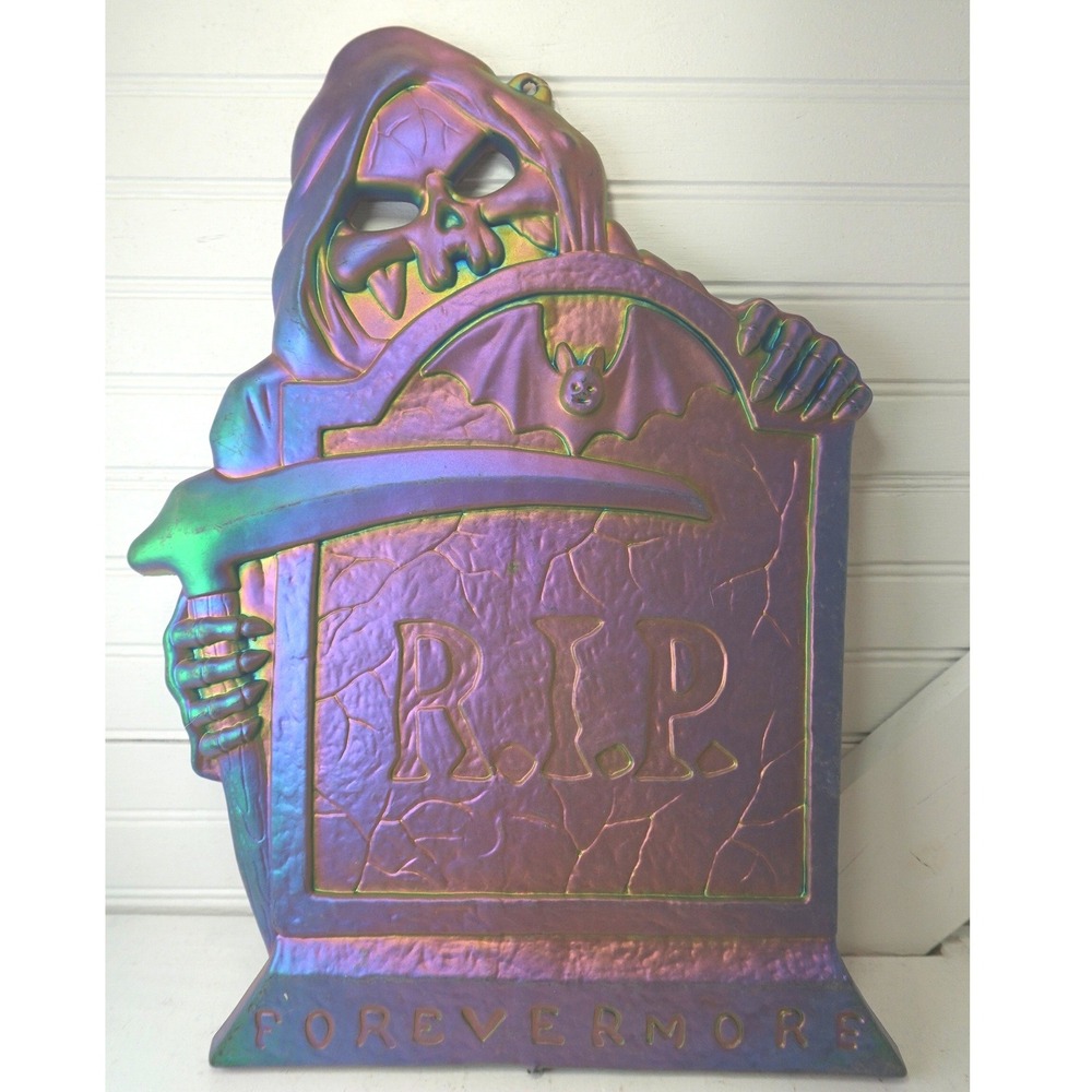 Iridescent Halloween Themed Hanging Wall Decor Plastic Grim Reaper Tombstone